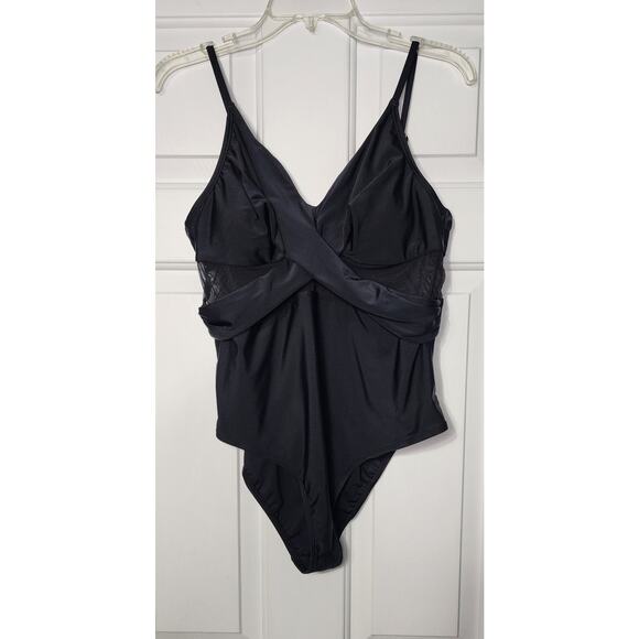 NWT Cupshe Black Mesh Criss Cross One‎ Piece Swimsuit L - Picture 1 of 6